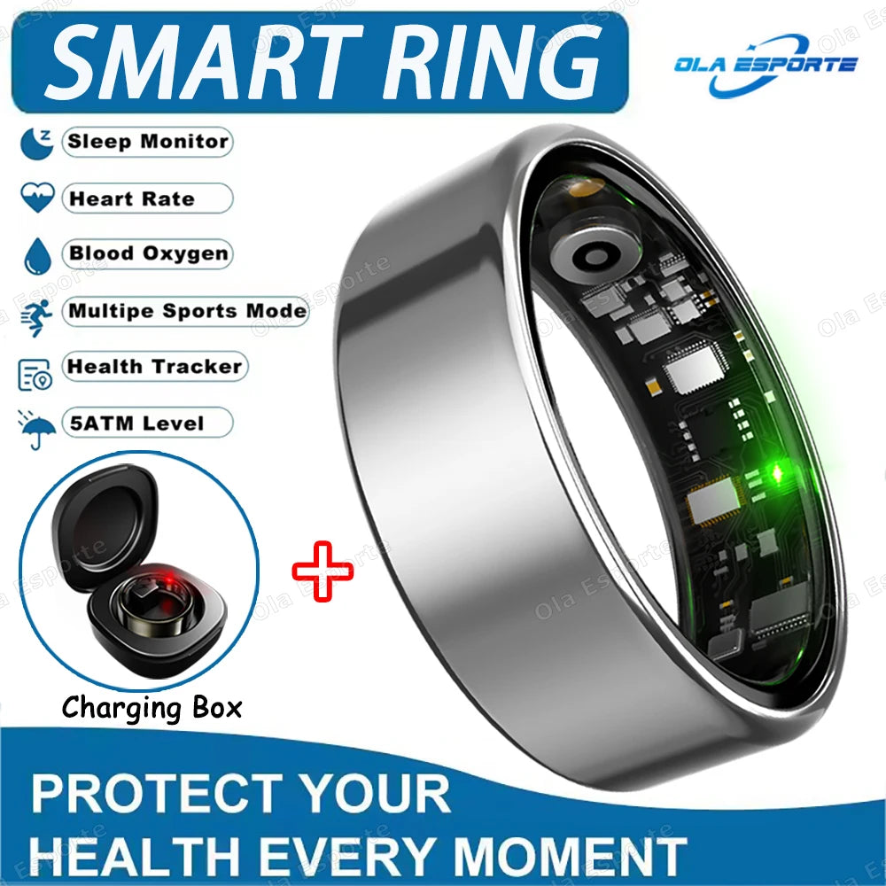 2025 New Smart Ring Heart Rate Blood Pressure Sleep Monitoring Motion Tracking IP68 Waterproof Men Women Smart Ring Holiday Gift